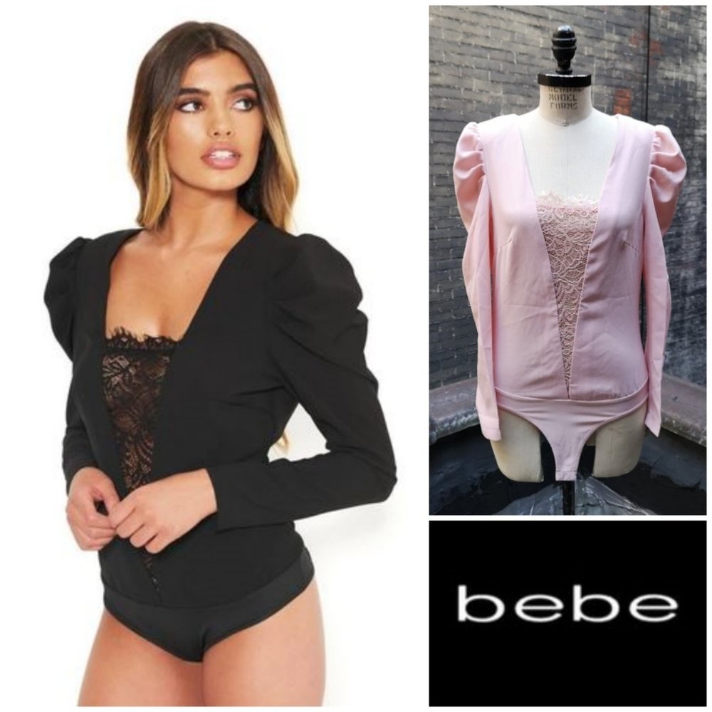 bebe puff slv lace inset bodysuit